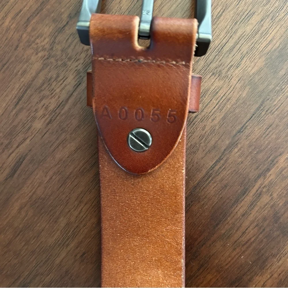 Bullko Brown Leather Belt Silver Buckle Size